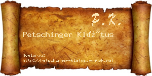 Petschinger Klétus névjegykártya
